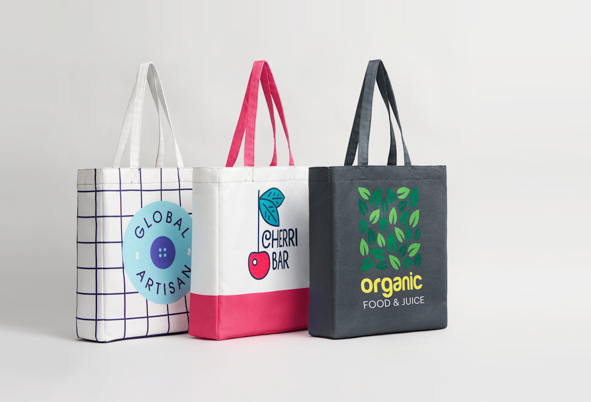 Custom merch, tote bags with business logos