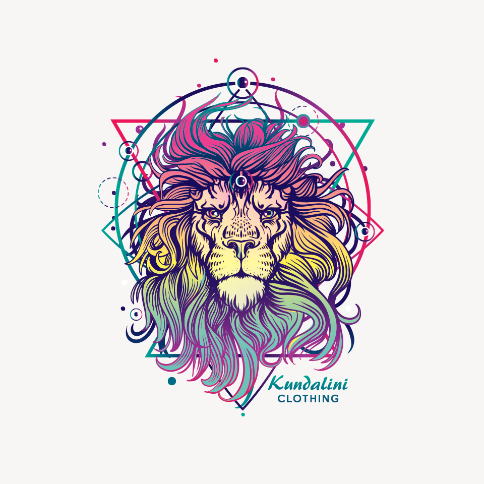 A lion with an exotic flair, embodying the mystical essence of Kundalini clothing.