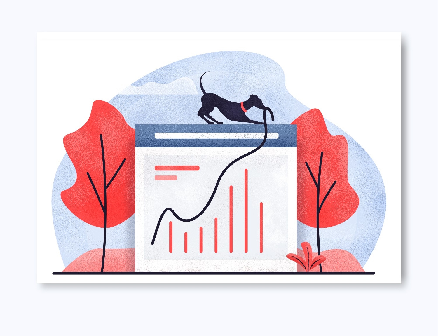  Illustration of a dog playing with a line graph