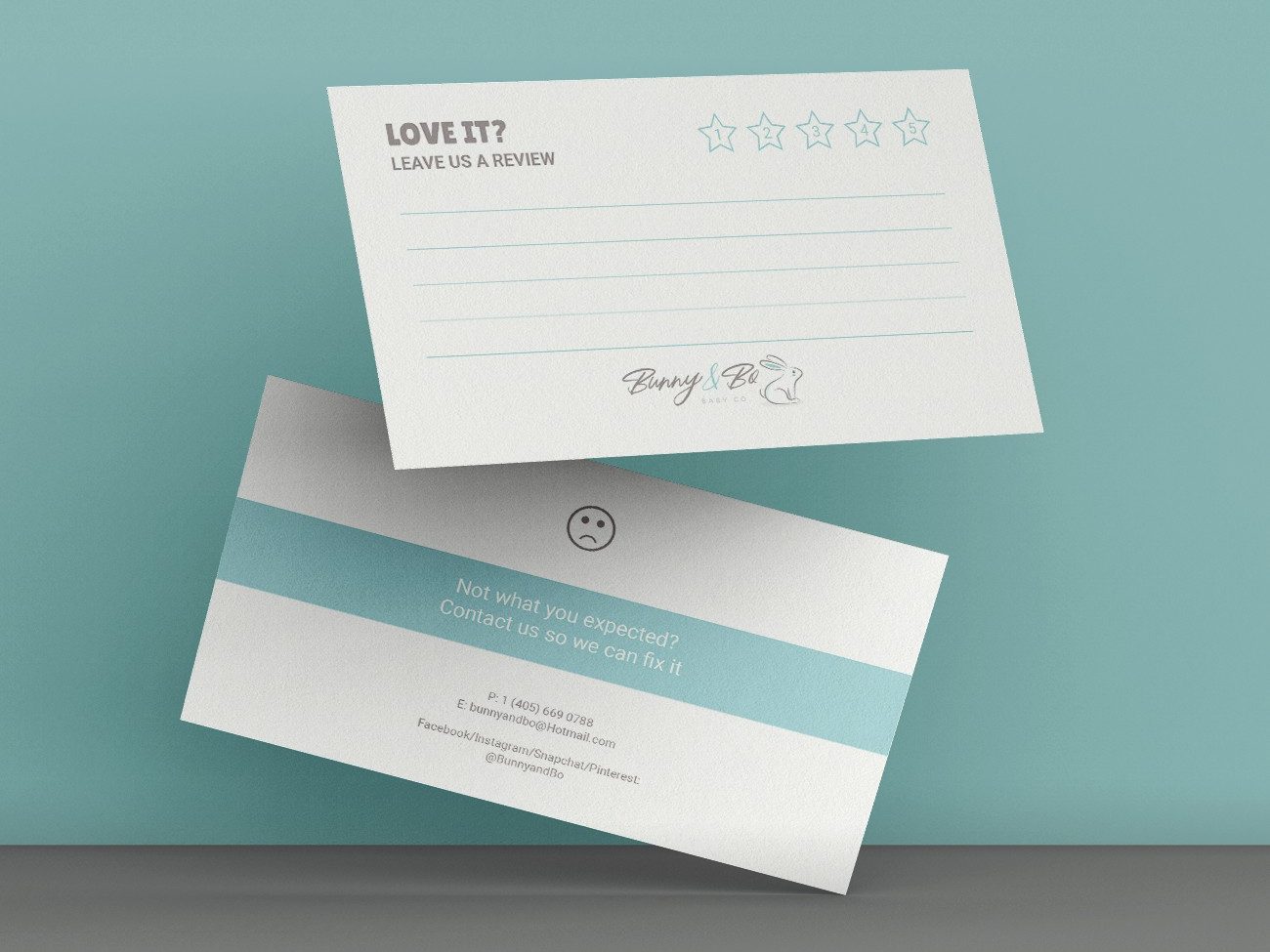 Review card insert design for a baby product brand