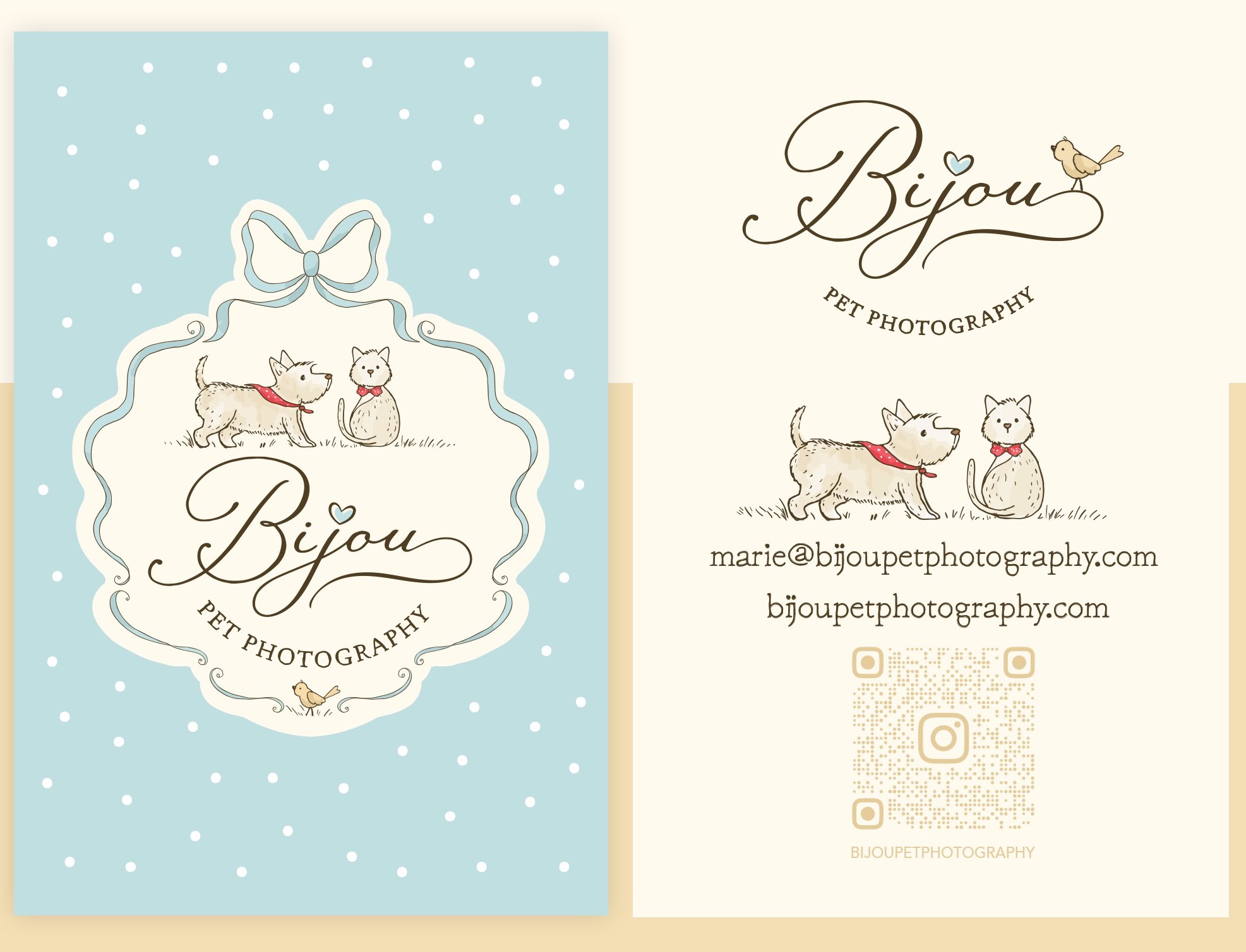 Business card design for a pet photography brand