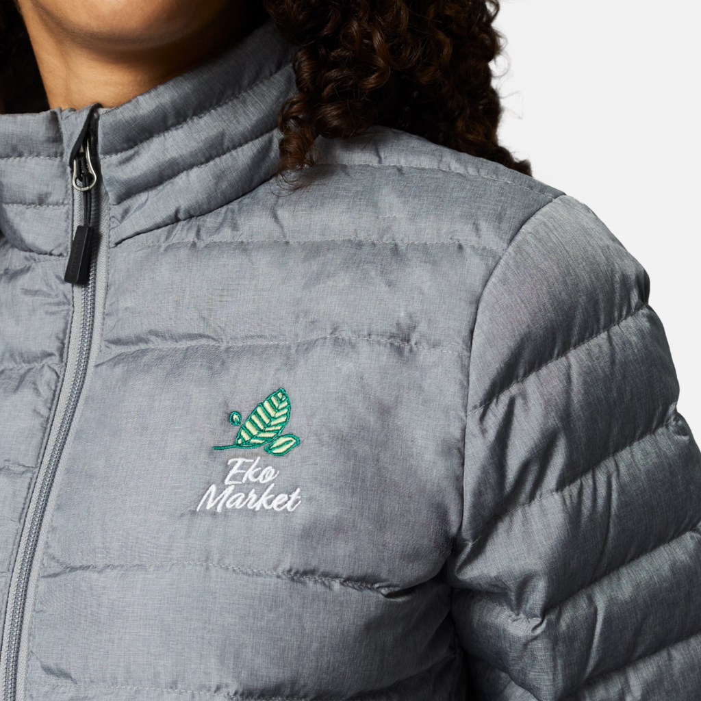 Promotional gift: grey down jacket with logo