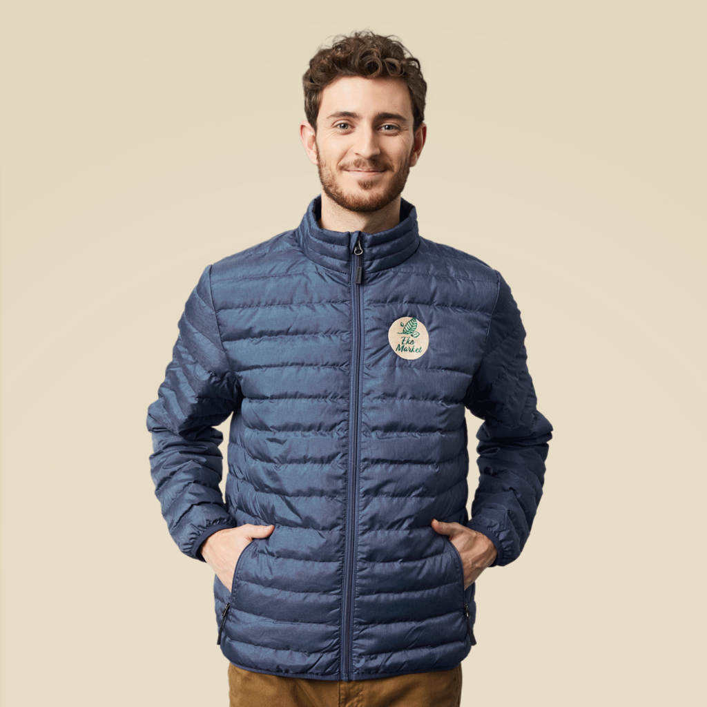 Promotional gift: navy down jacket with logo