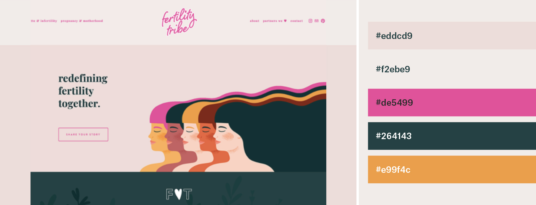 Website color scheme: powdery pink and fushica
