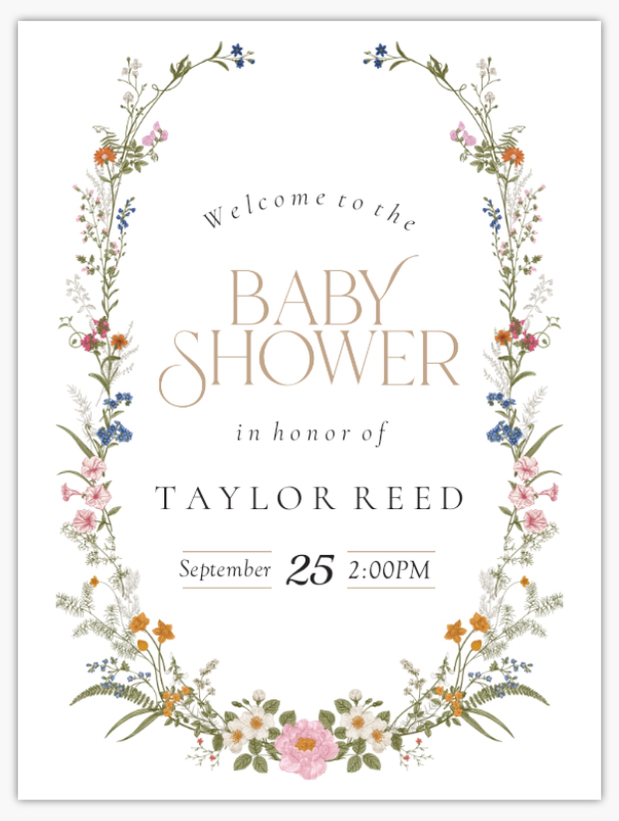 Floral poster template layout for a baby shower