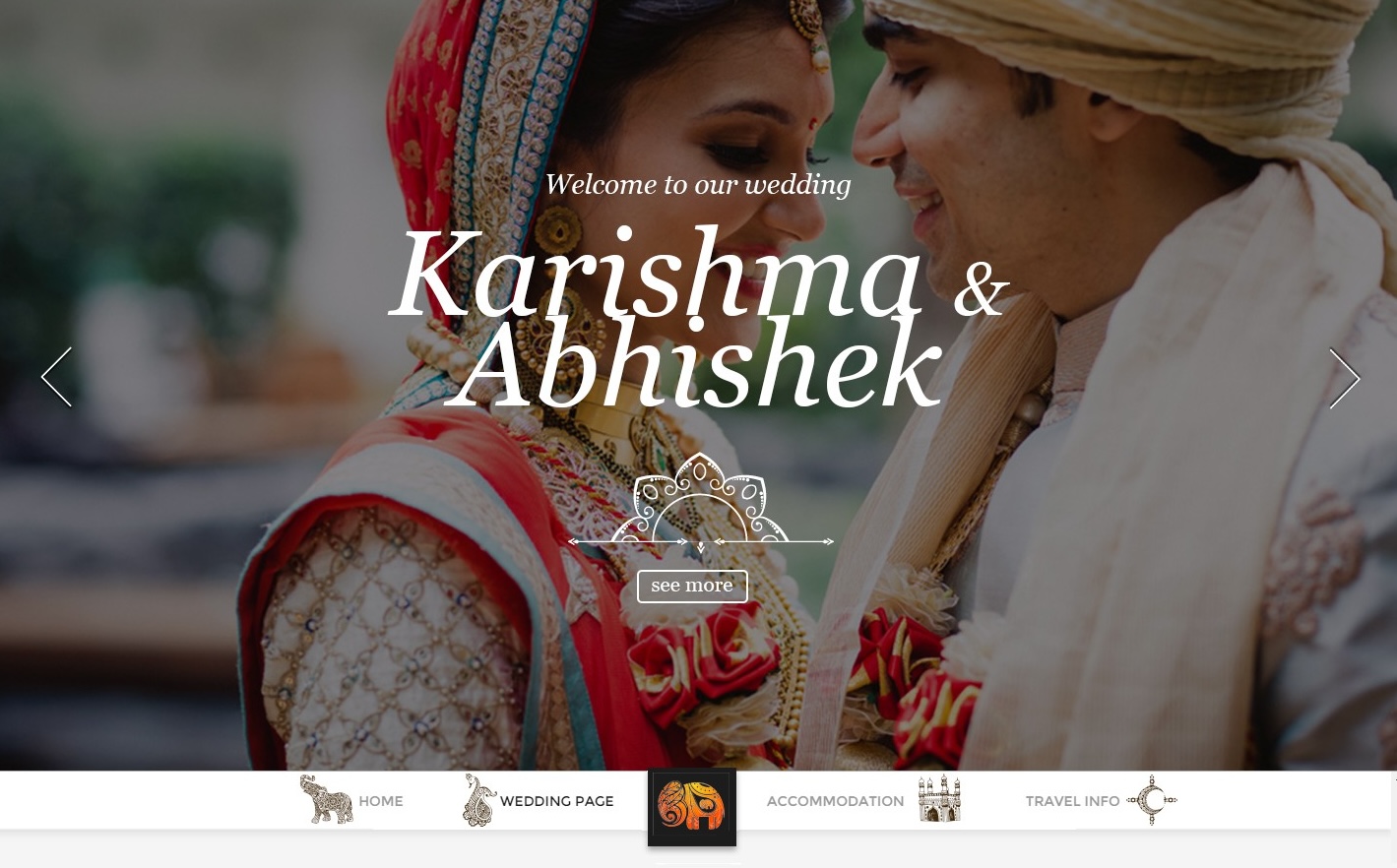 Wedding website design with a large hero image and key details