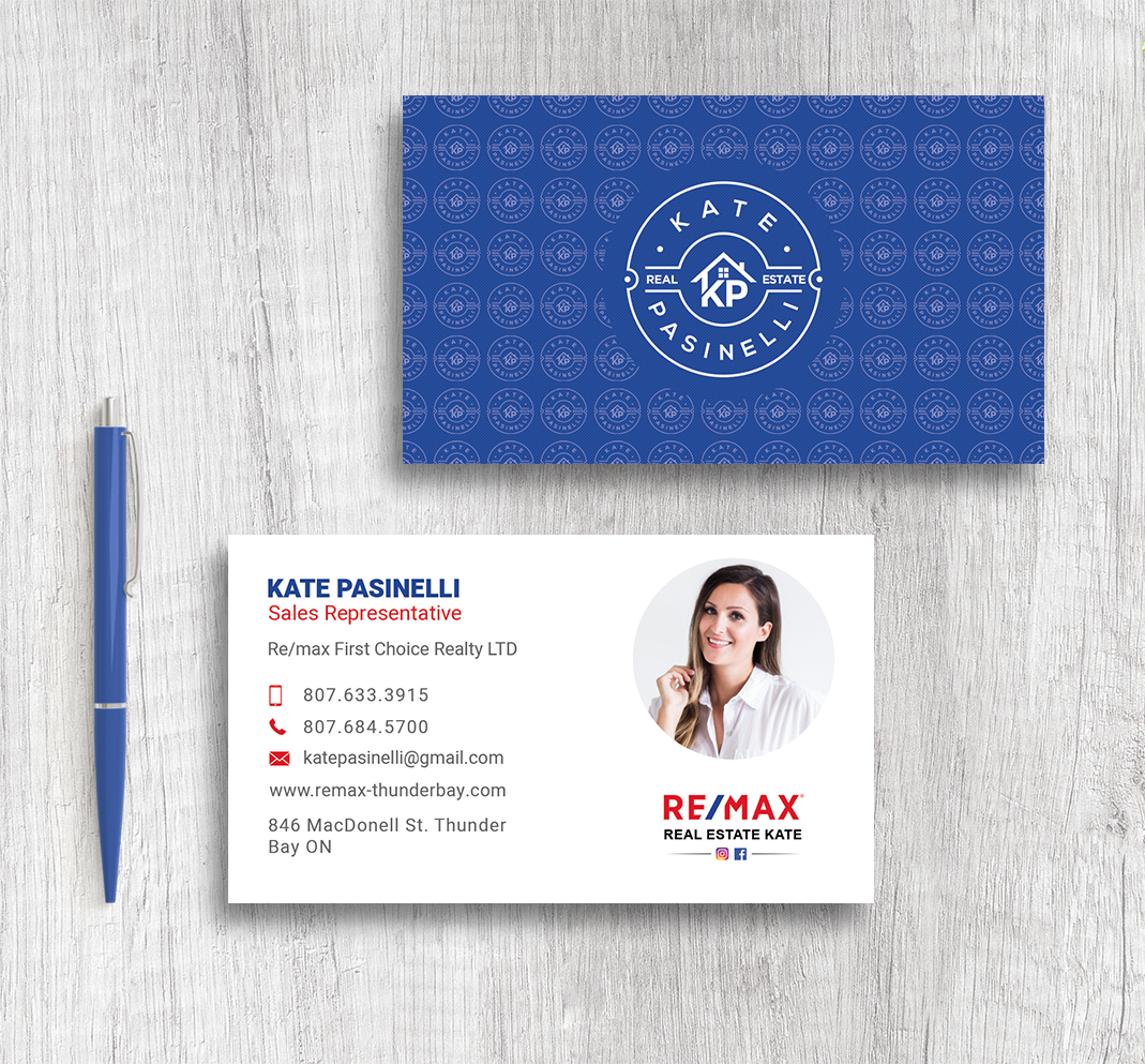 Real estate business card design with logo pattern on the back