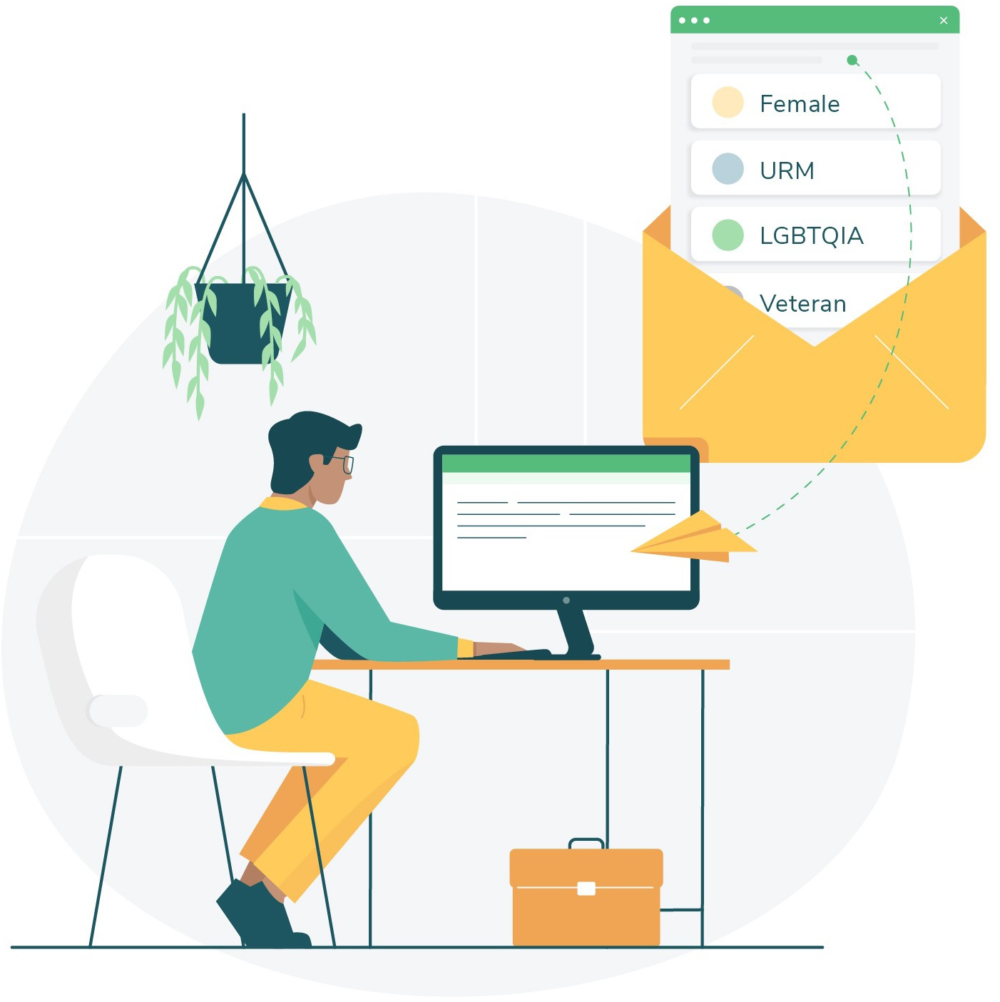 Illustration of a character working at a computer
