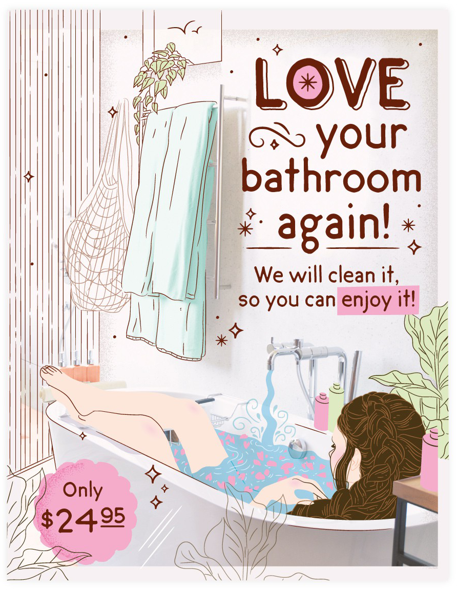Illustrated postcard design for a cleaning service
