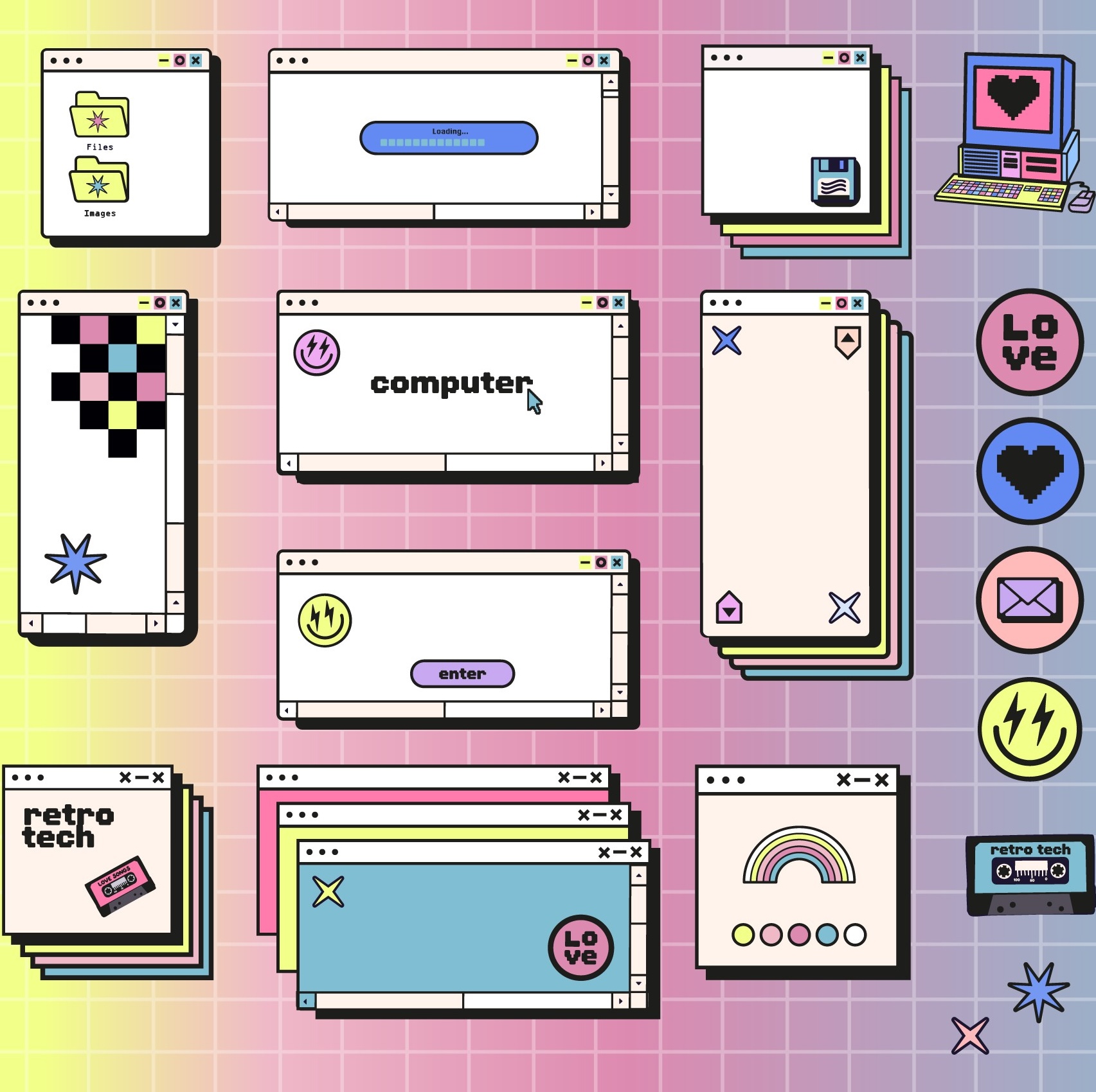 Retro tech digital stickers