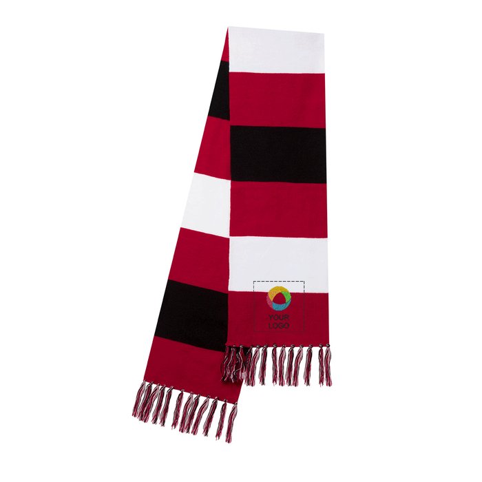 A customizable red, white and black scarf