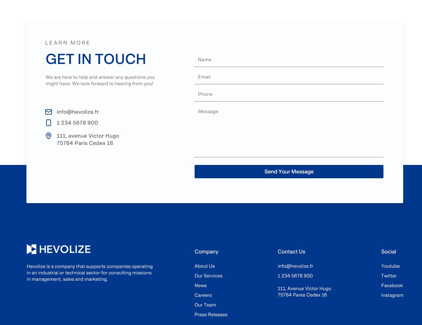Hevolize homepage design