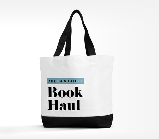 Tote bag with book haul printed on it