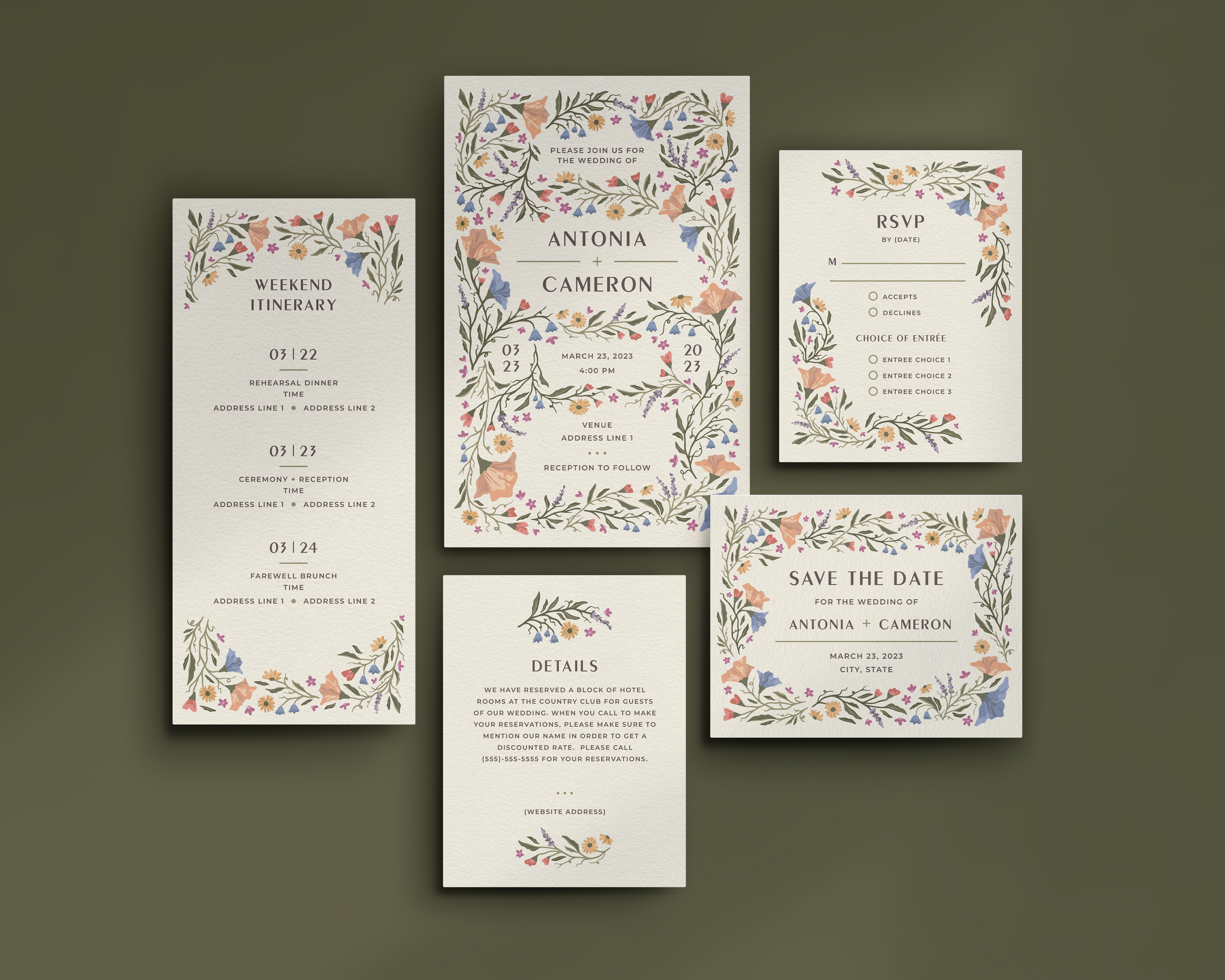 Botanical floral wedding invitation design