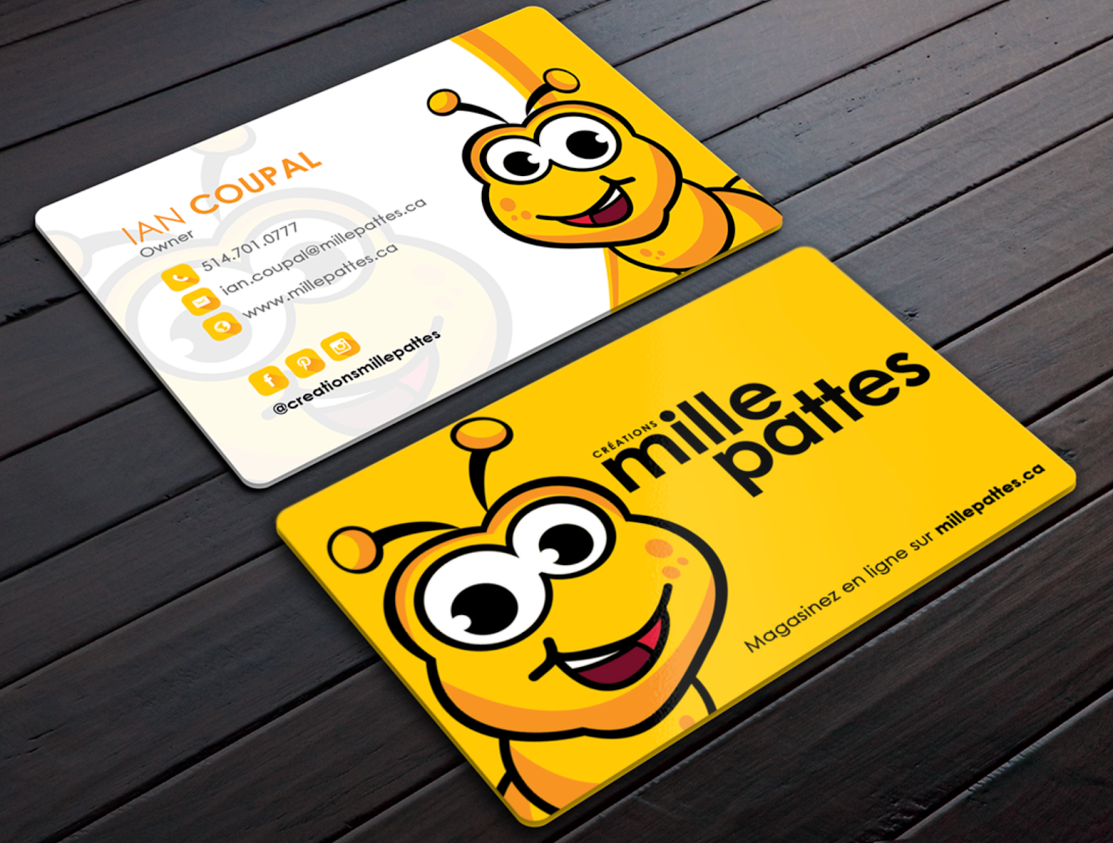 Instagram on yellow business card design.