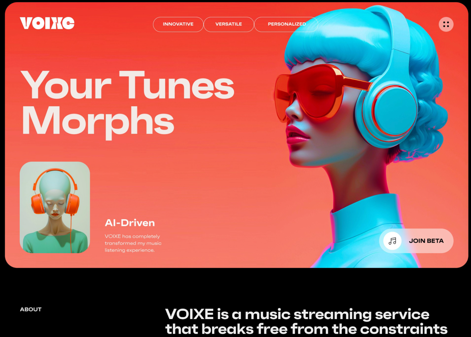 Minimalist single-page website layout with CTA button.