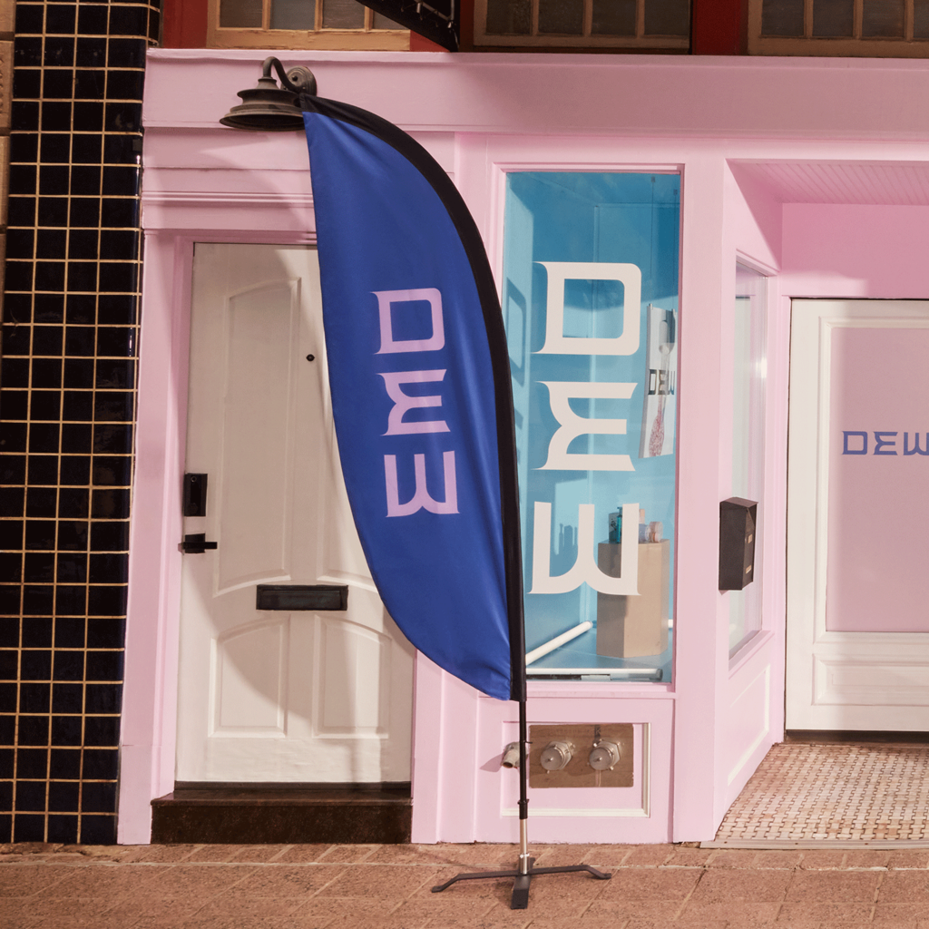 Feather flag in storefront design.