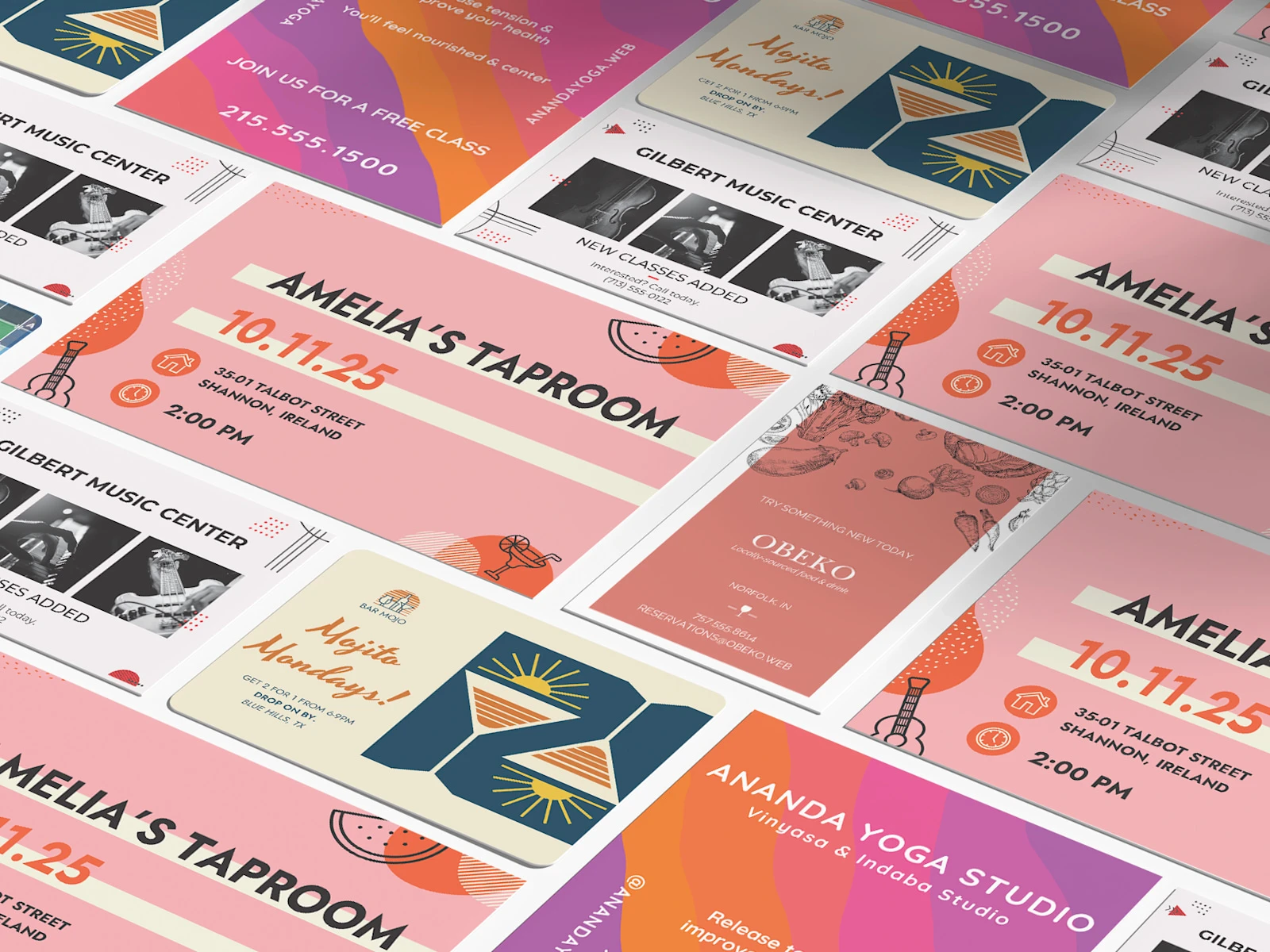 Postcard design using bright colors