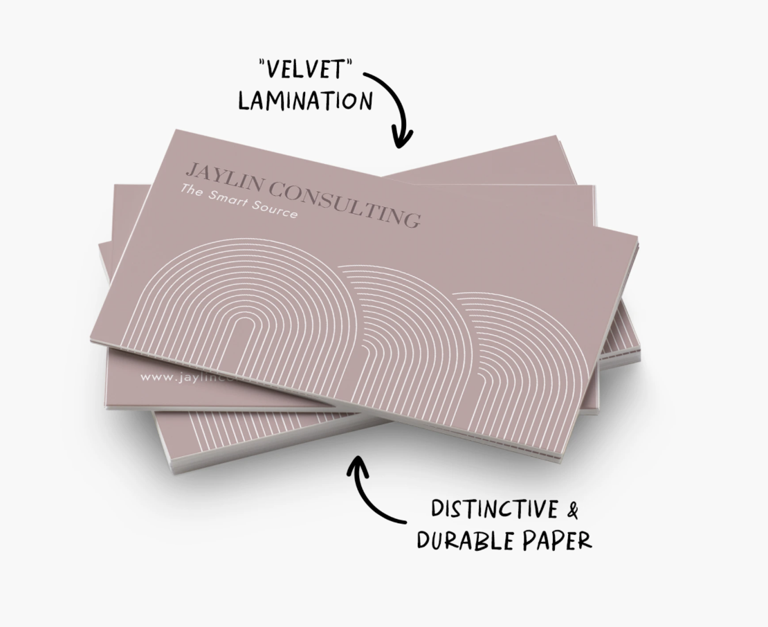 Soft-touch business cards with velvet lamination
