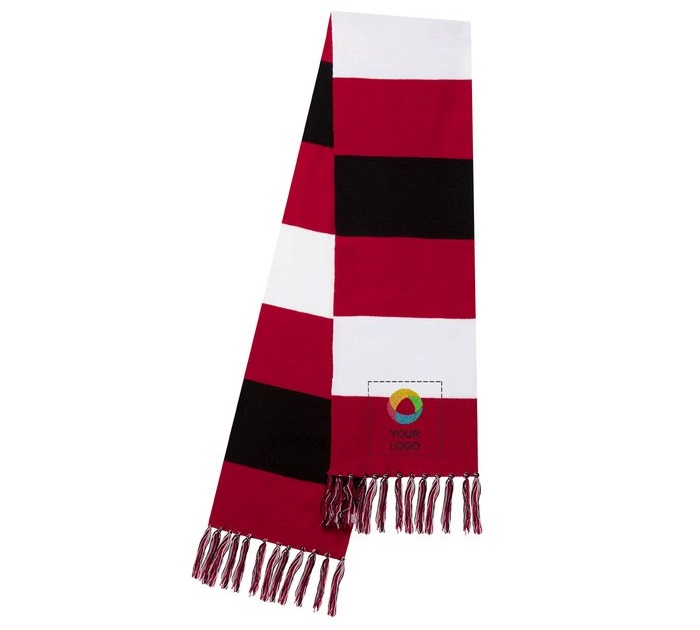 A customizable red, white and black scarf