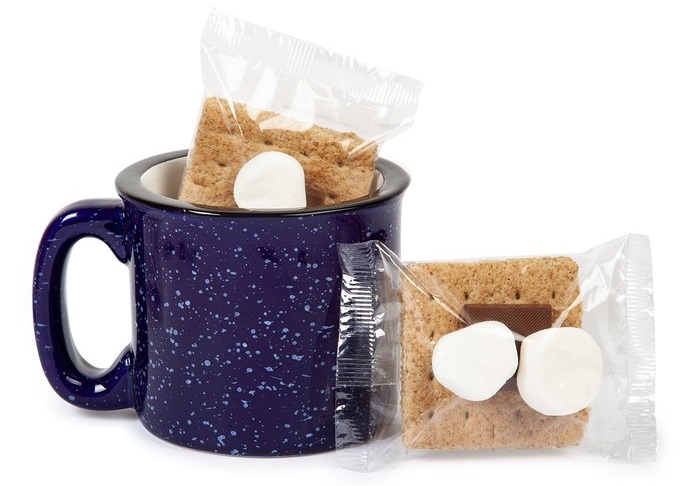 A customizable mug with a s’more kit