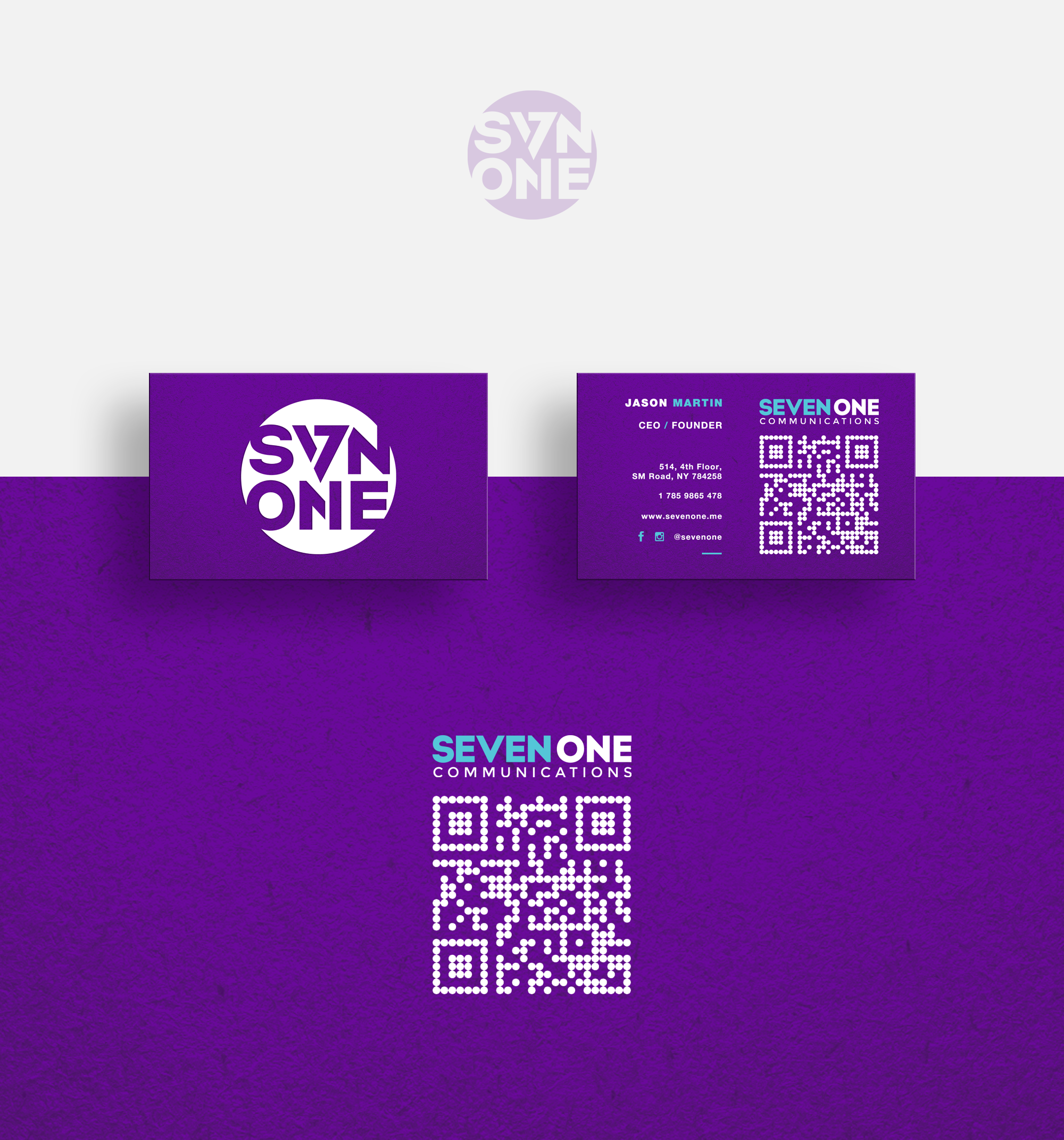 5 creative ways to use QR codes on business cards 2 Purple business card with QR code