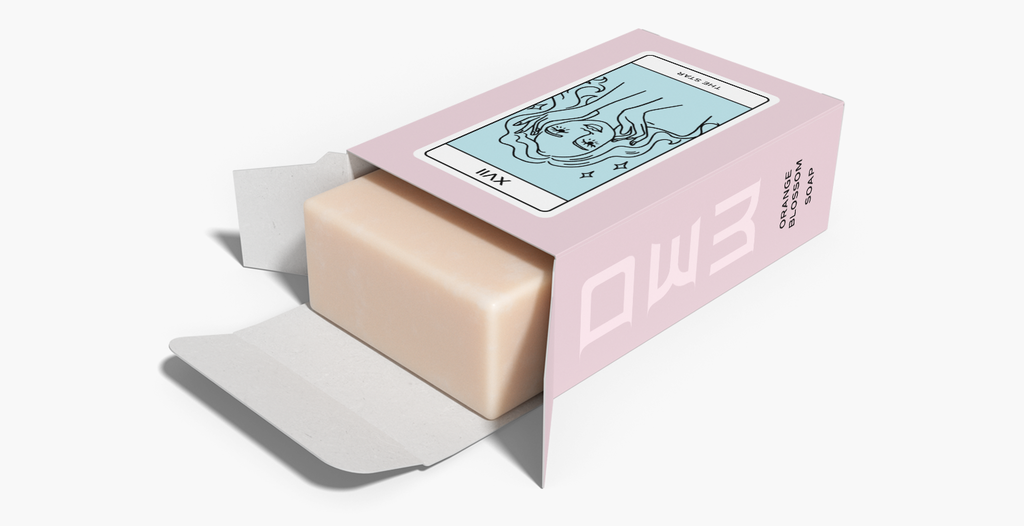 Pink soap box product branding and packaging