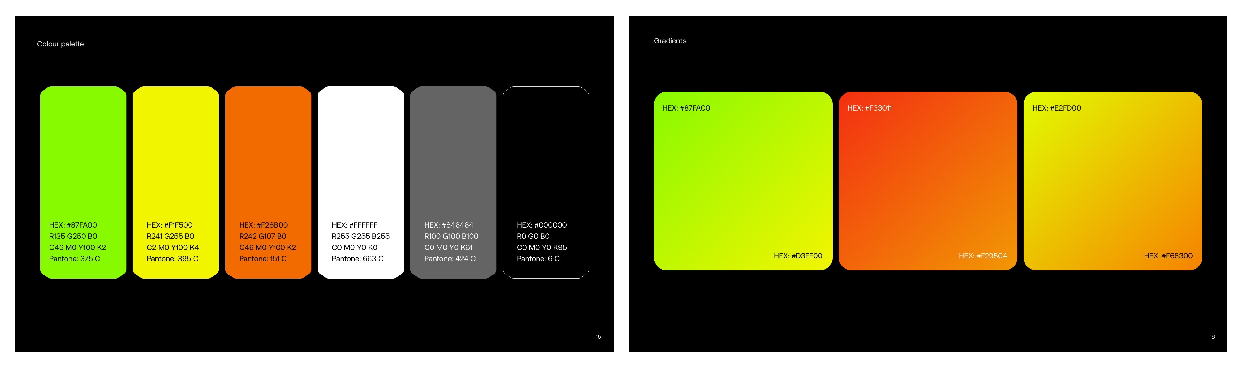 Brand color palette and gradients in a brand style guide