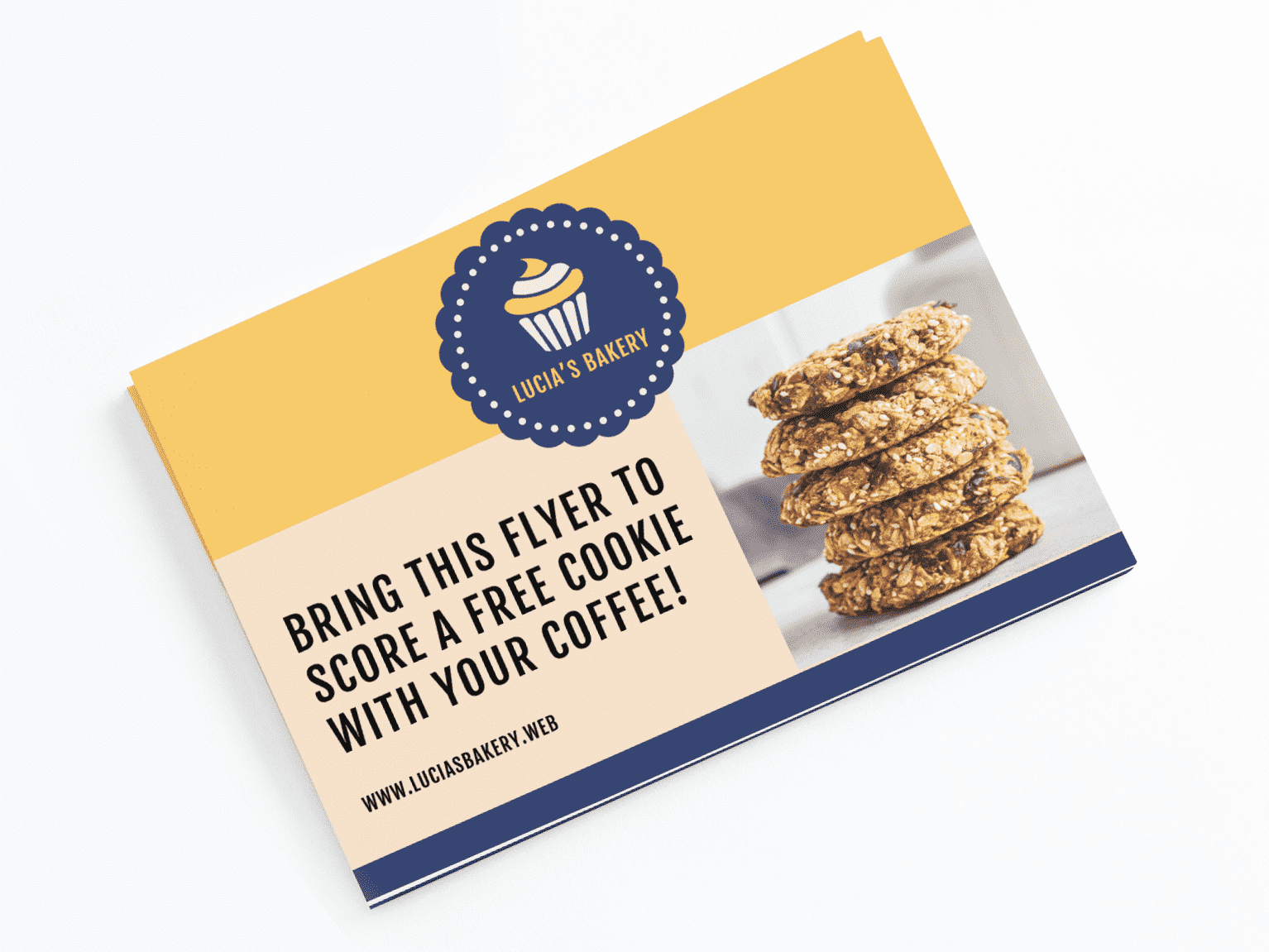 A local offer flyer for a bakery that invites people to bring the flyer to score a free cookie with their coffee