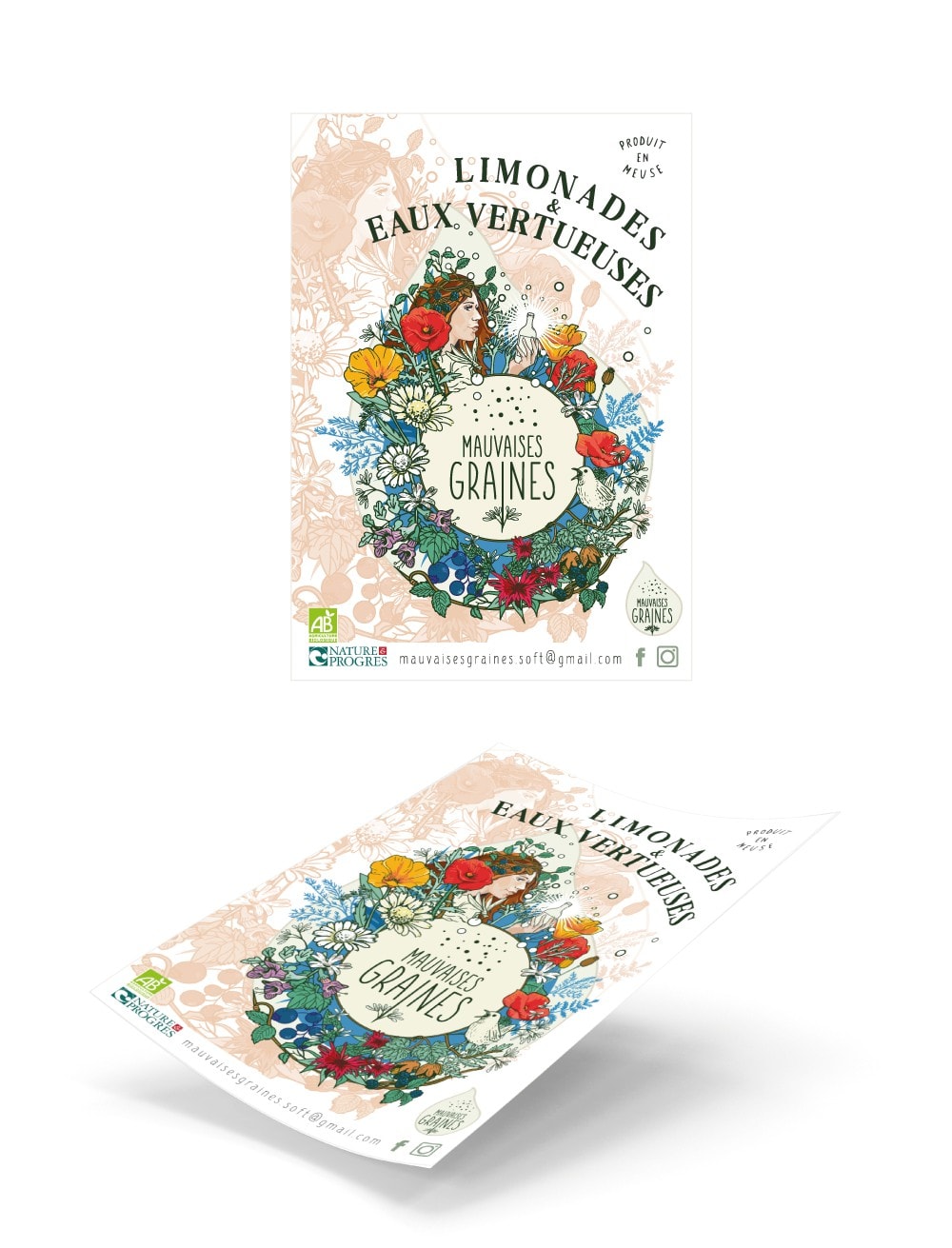 flyer featuring a woman’s face and flowers