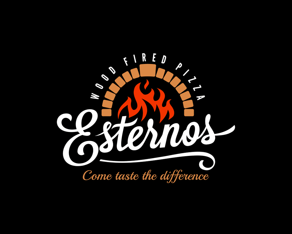 wood fire pizza logo and tagline