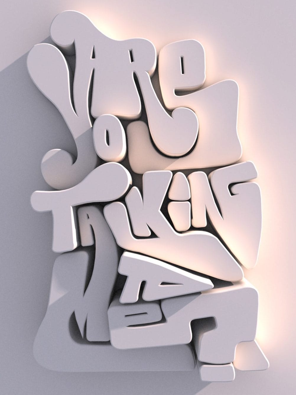 Police en 3D avec des alignements abstraits pour un projet de typographie original