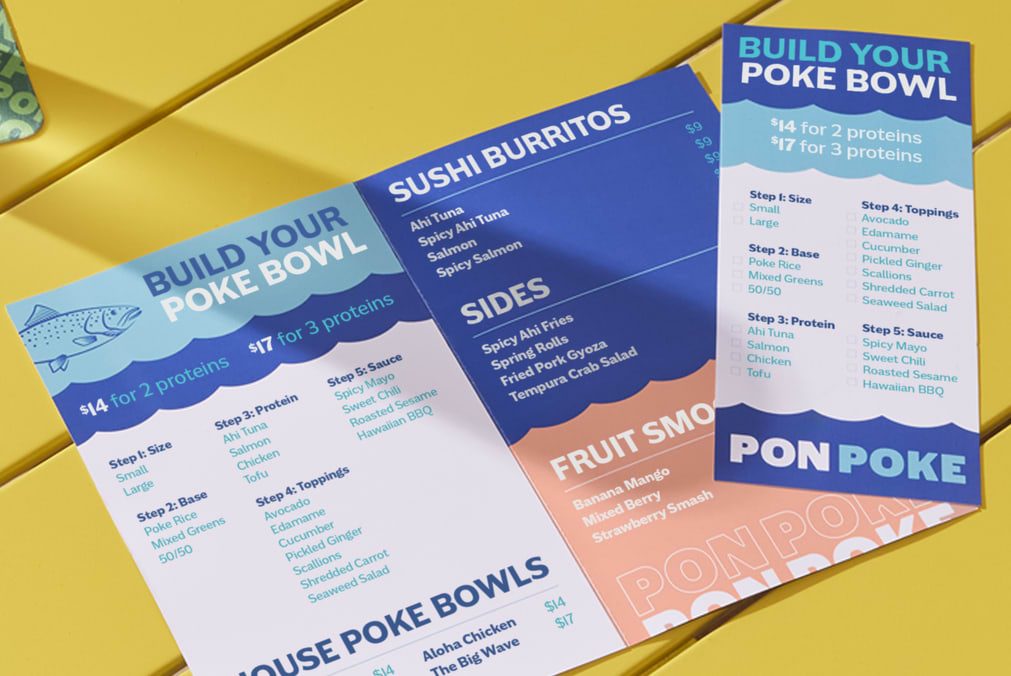 A bi-fold menu with an flat ordering form