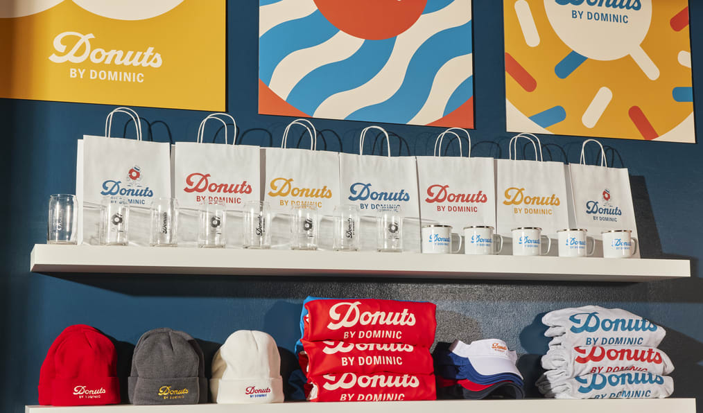 Retro style logo printed on branded products