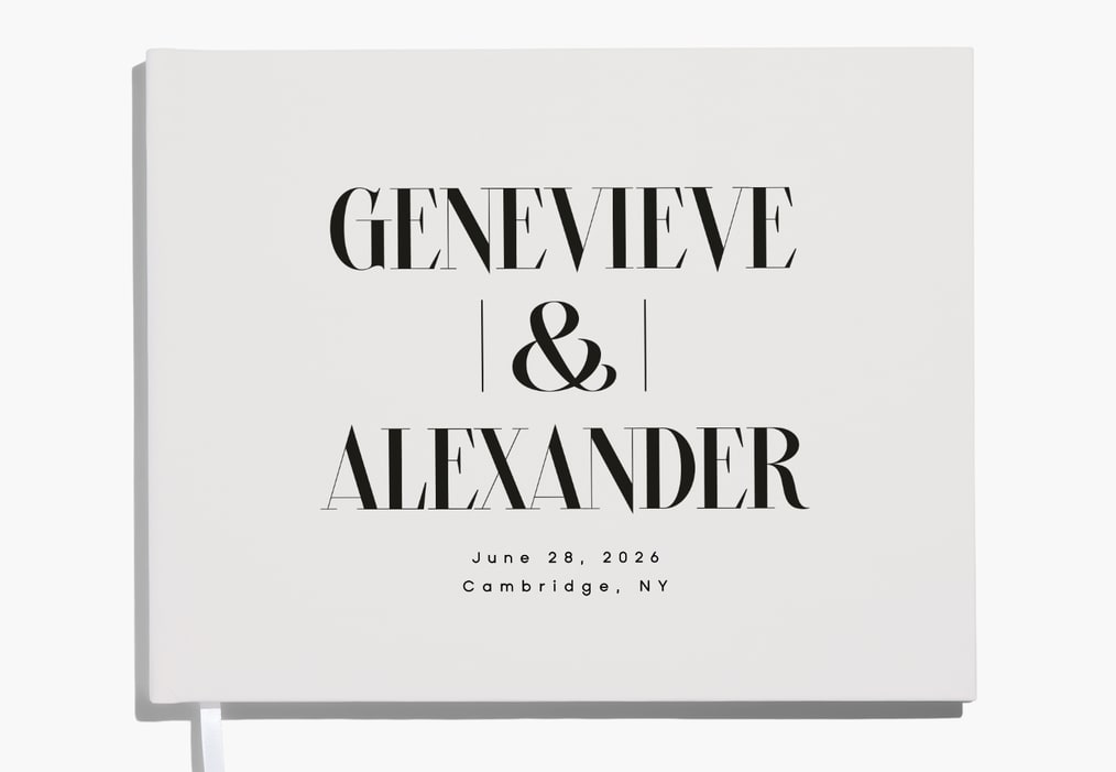 Simple and classic wedding guest book with art deco font