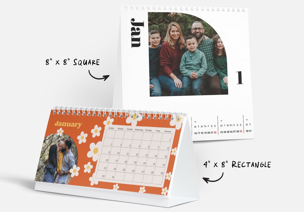 Beispiele f&uuml;r rechteckige und quadratische Fototischkalender.