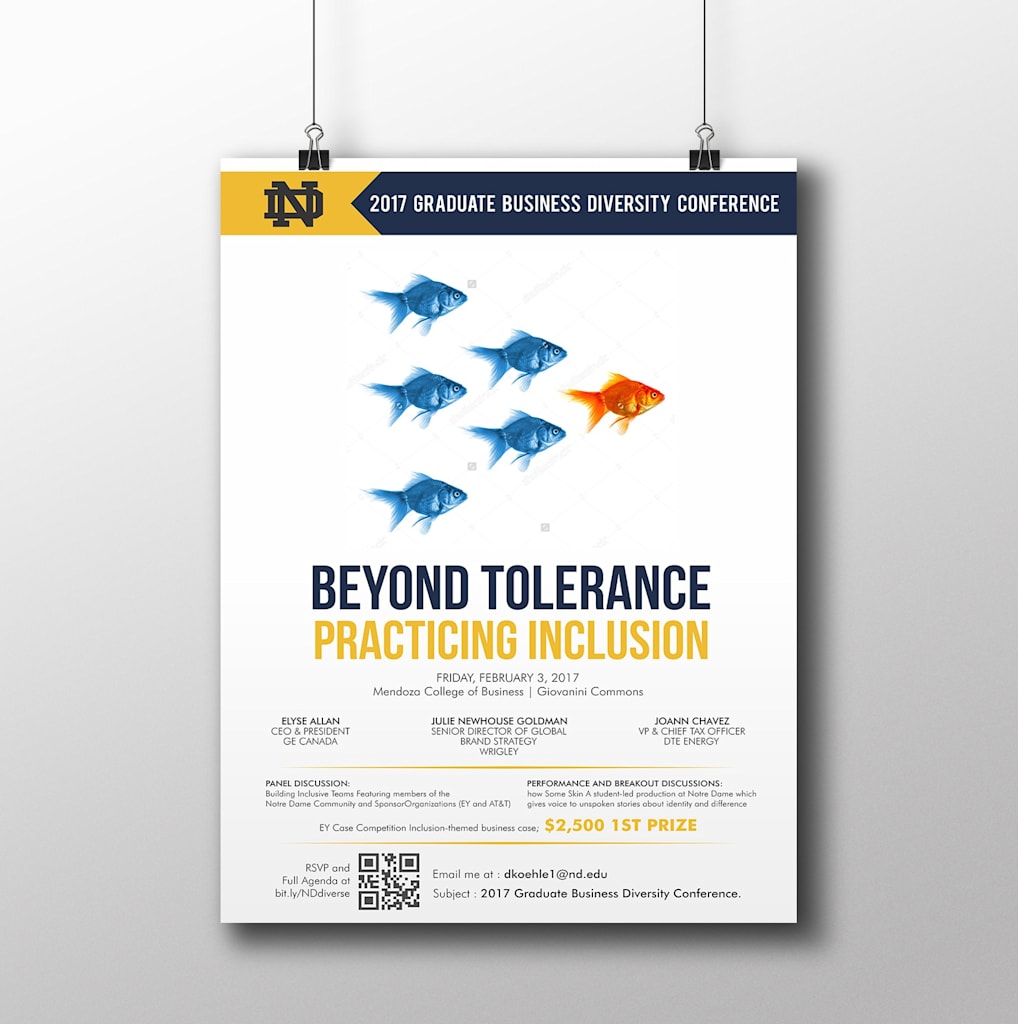 Informative poster clipped to string with binder clips