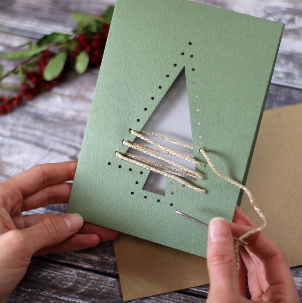 DIY Christmas tree weave card idea