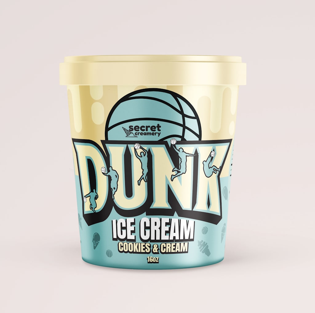 Dunk Ice Cream carton using Sun-Washed Soft tones in cream and turquoise