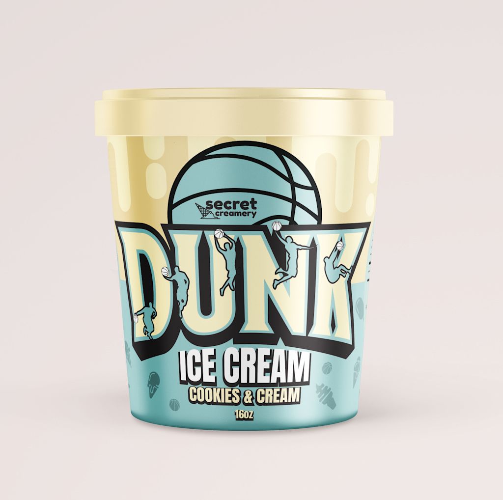 Dunk Ice Cream carton using Sun-Washed Soft tones in cream and turquoise