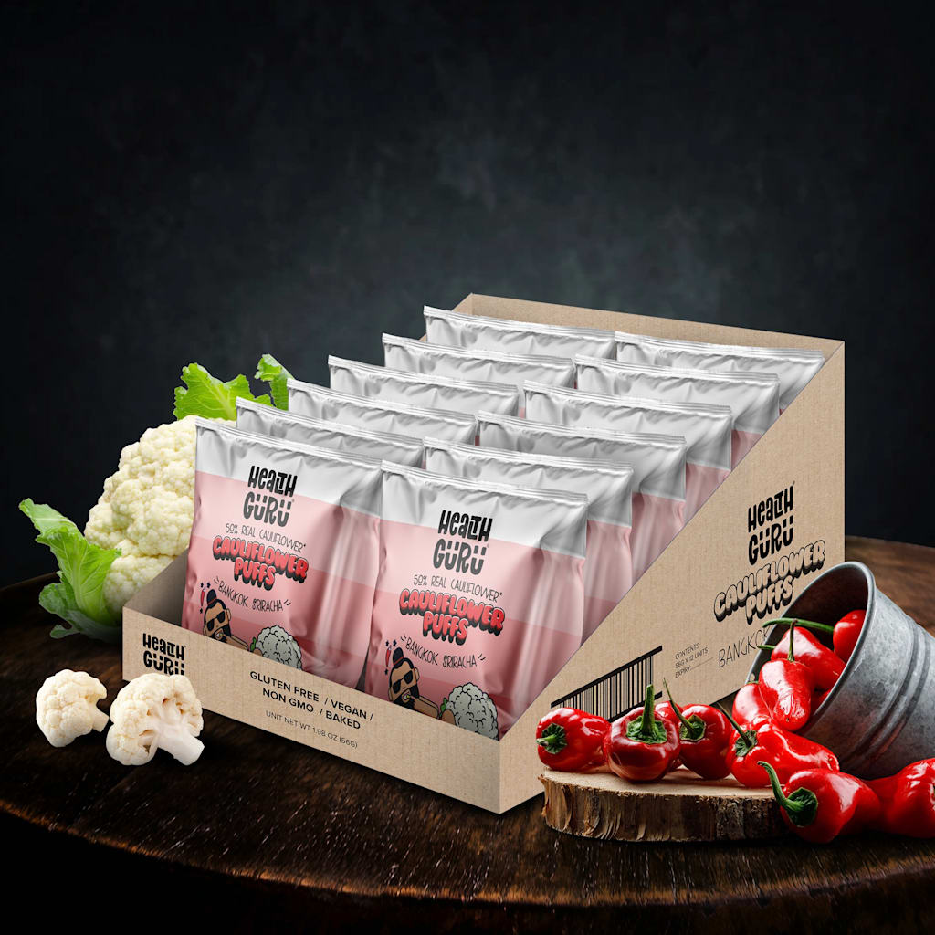 Carton box shelf-ready packaging for cauliflower snacks