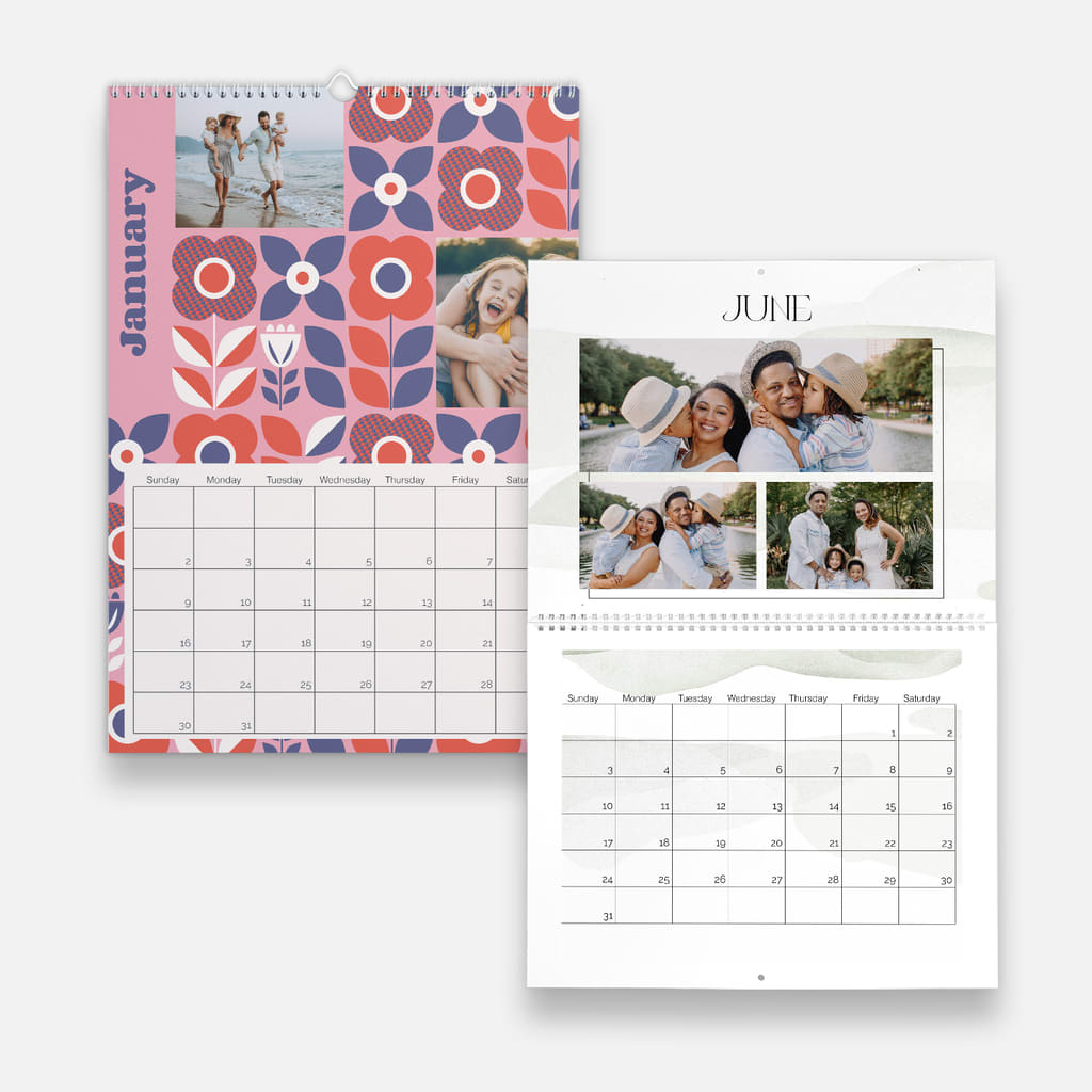 A customizable photo calendar featuring family images