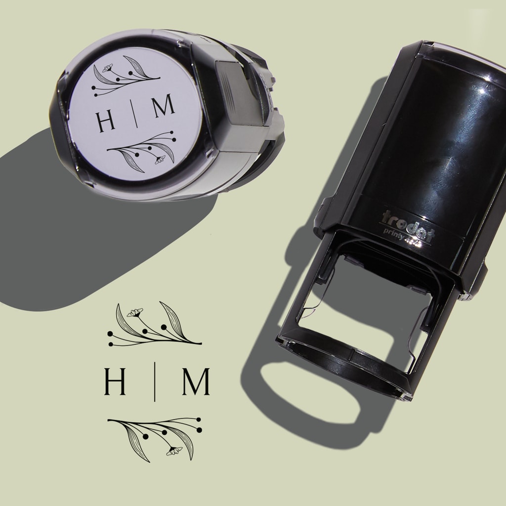 Custom wedding monogram stamp for a wedding invitation suite
