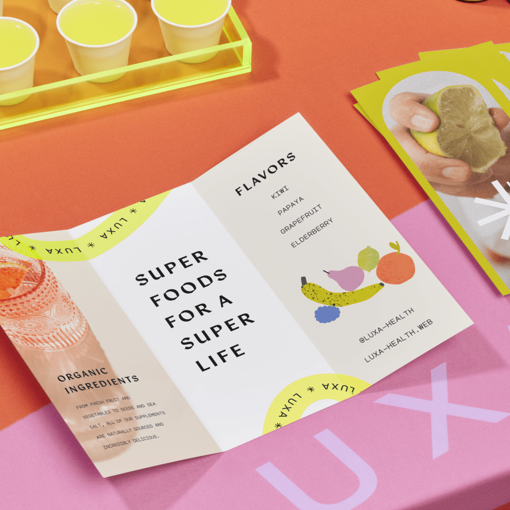 Folded leaflet used for product marketing.