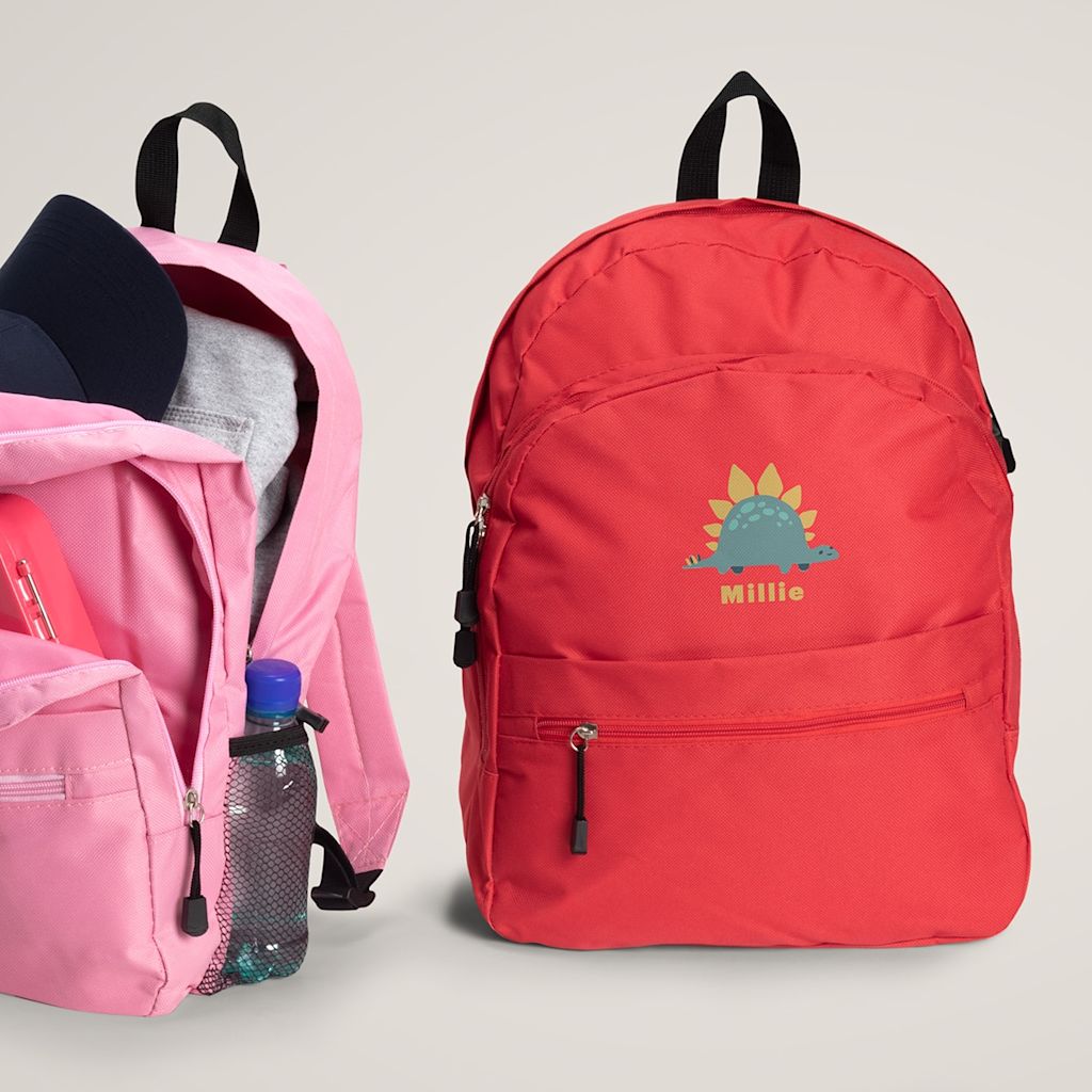 Custom pink and red backpacks