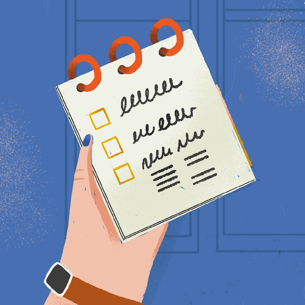 Illustration of a cartoon hand holding a checklist