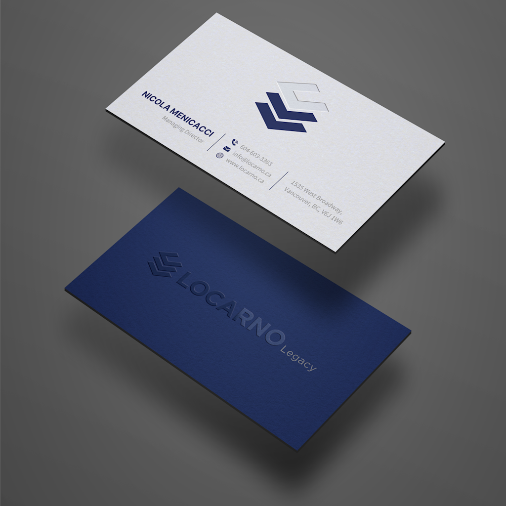 Minimalist business card design for high-end development company