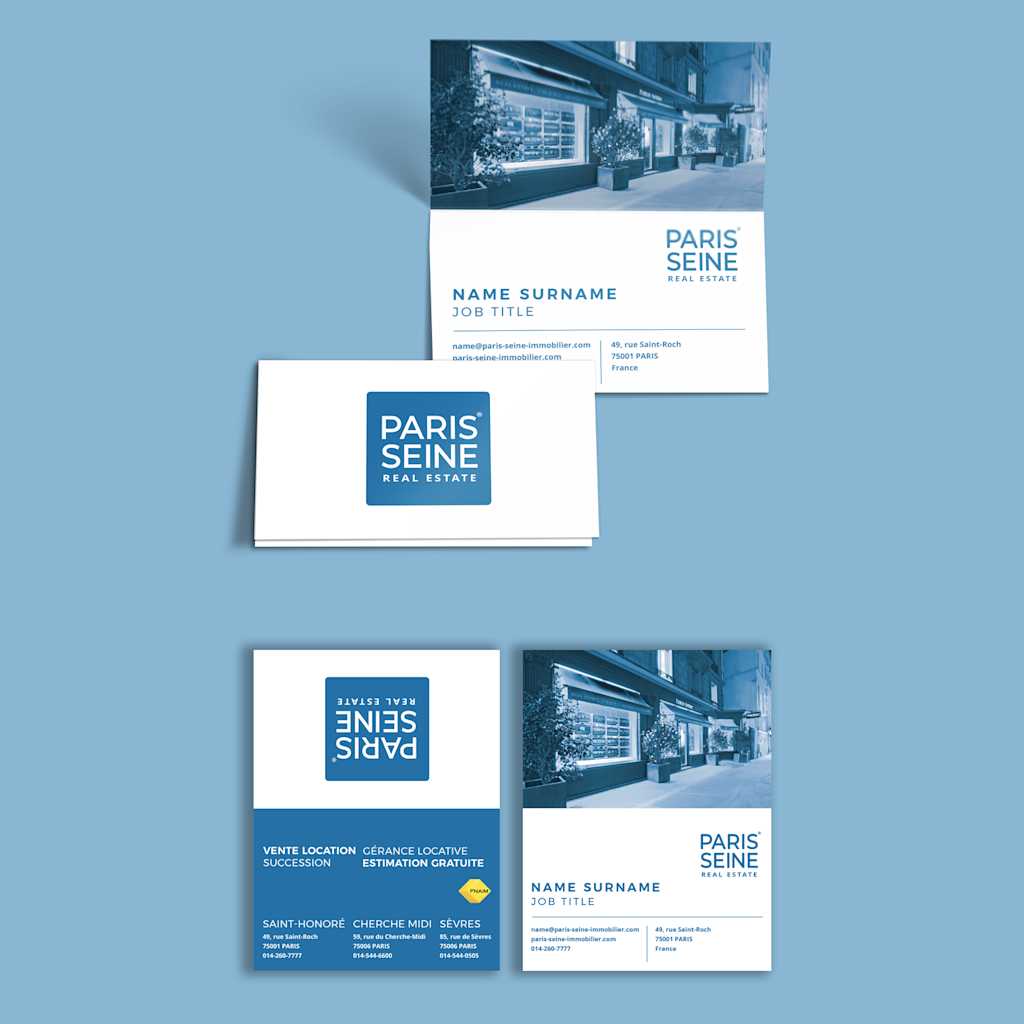 Foldable real estate business card with property photograph