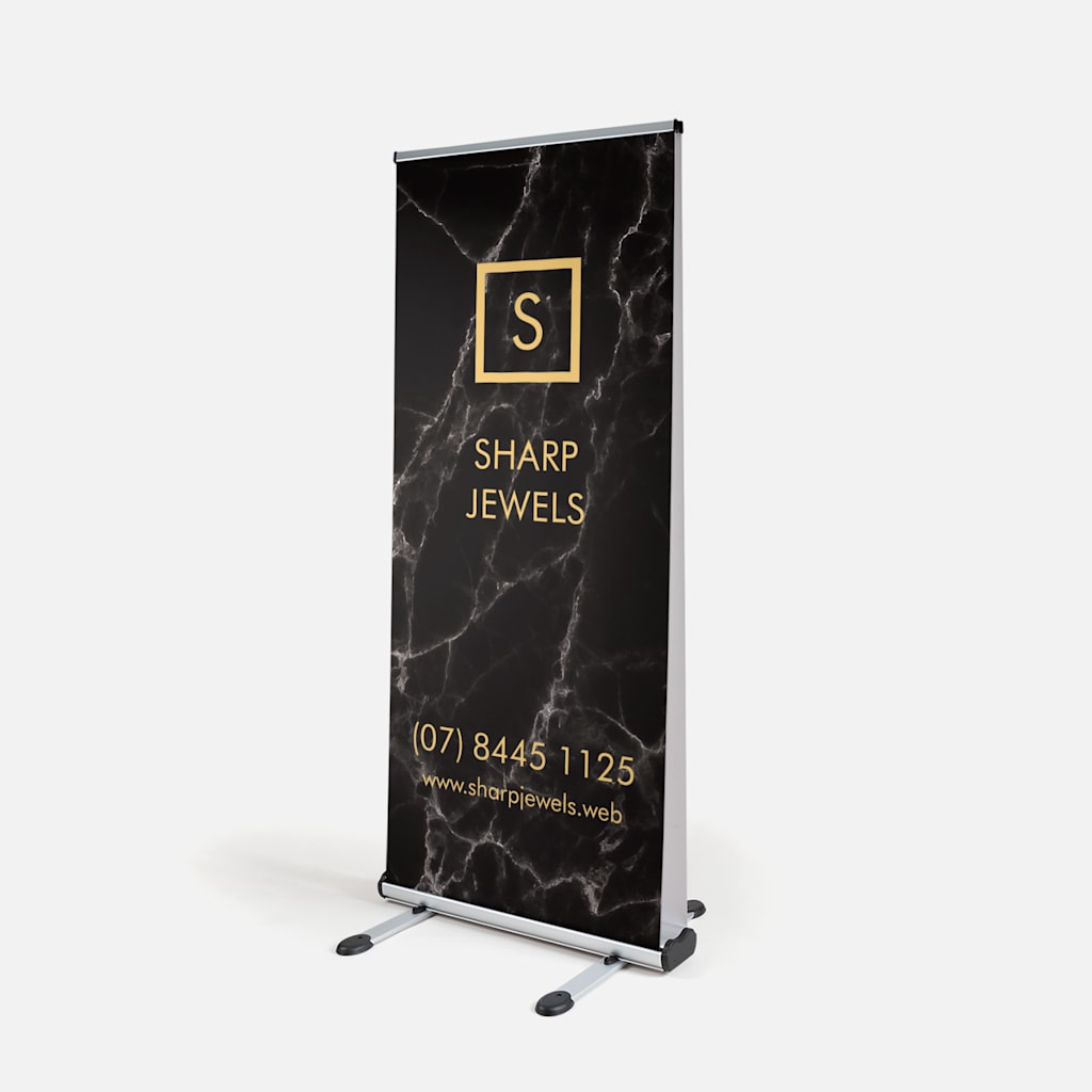A pull up banner promoting a jewellery store.