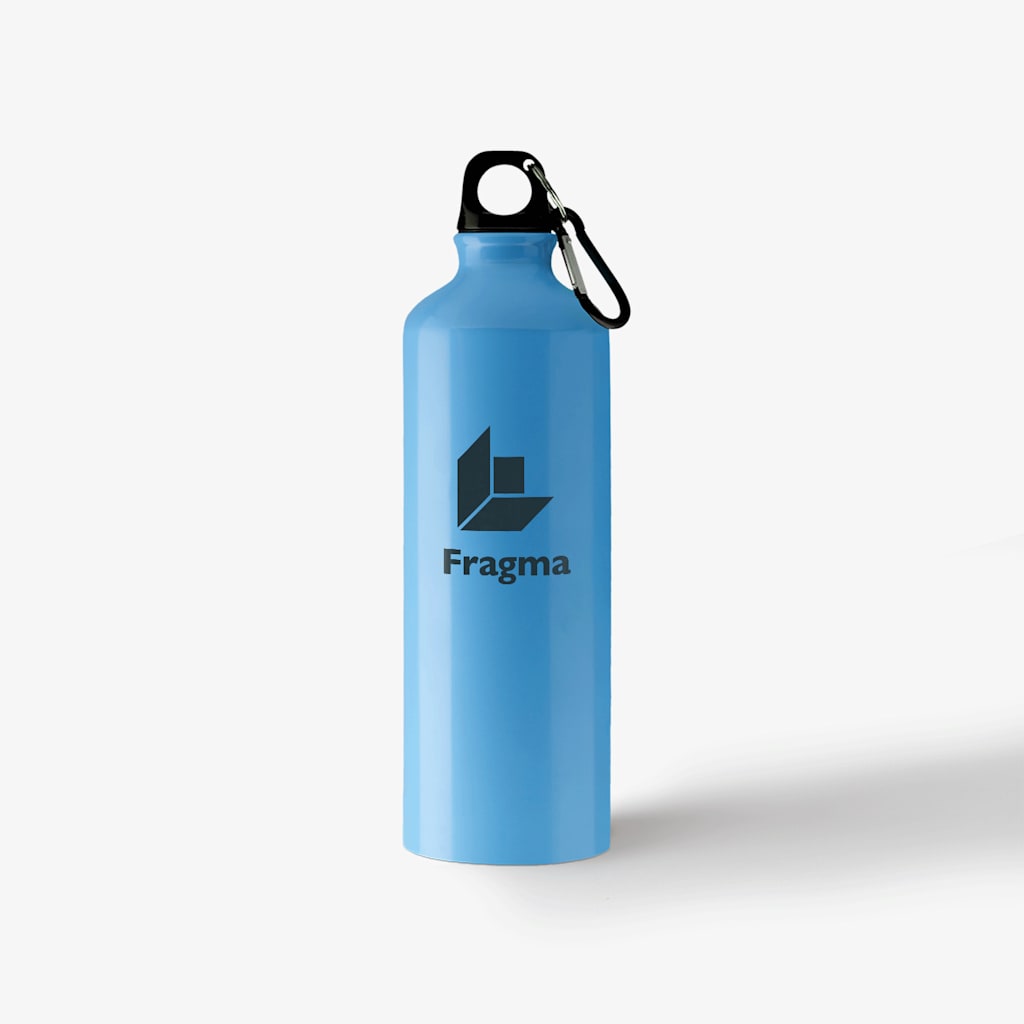 A blue Aluminum Sports Bottle promoting a sport business